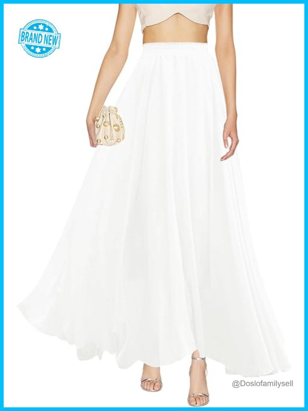 Vintage Style Flowing Maxi Chiffon Skirt Full Length High Waist